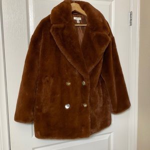 Topshop Faux Fur Double Breasted Coat